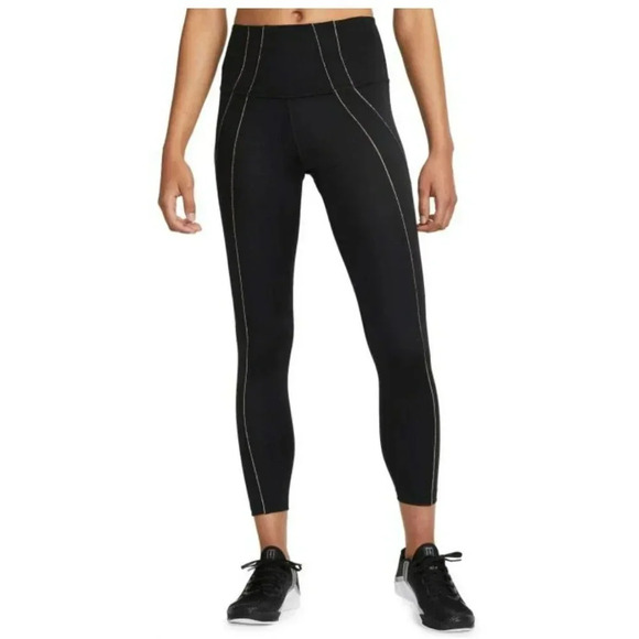 Nike Yoga Dri-Fit High Waisted 7/8 Metallic Trim Leggings DD5772-010 Women Small - Picture 1 of 6